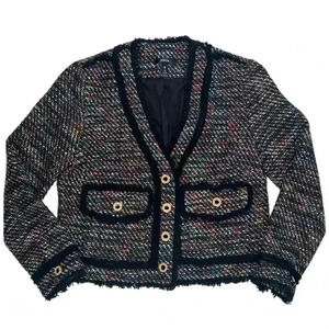 {Aqua} Multicolor Rainbow Tweed Gold Pearl Buttons Jacket Blazer Suit Coat